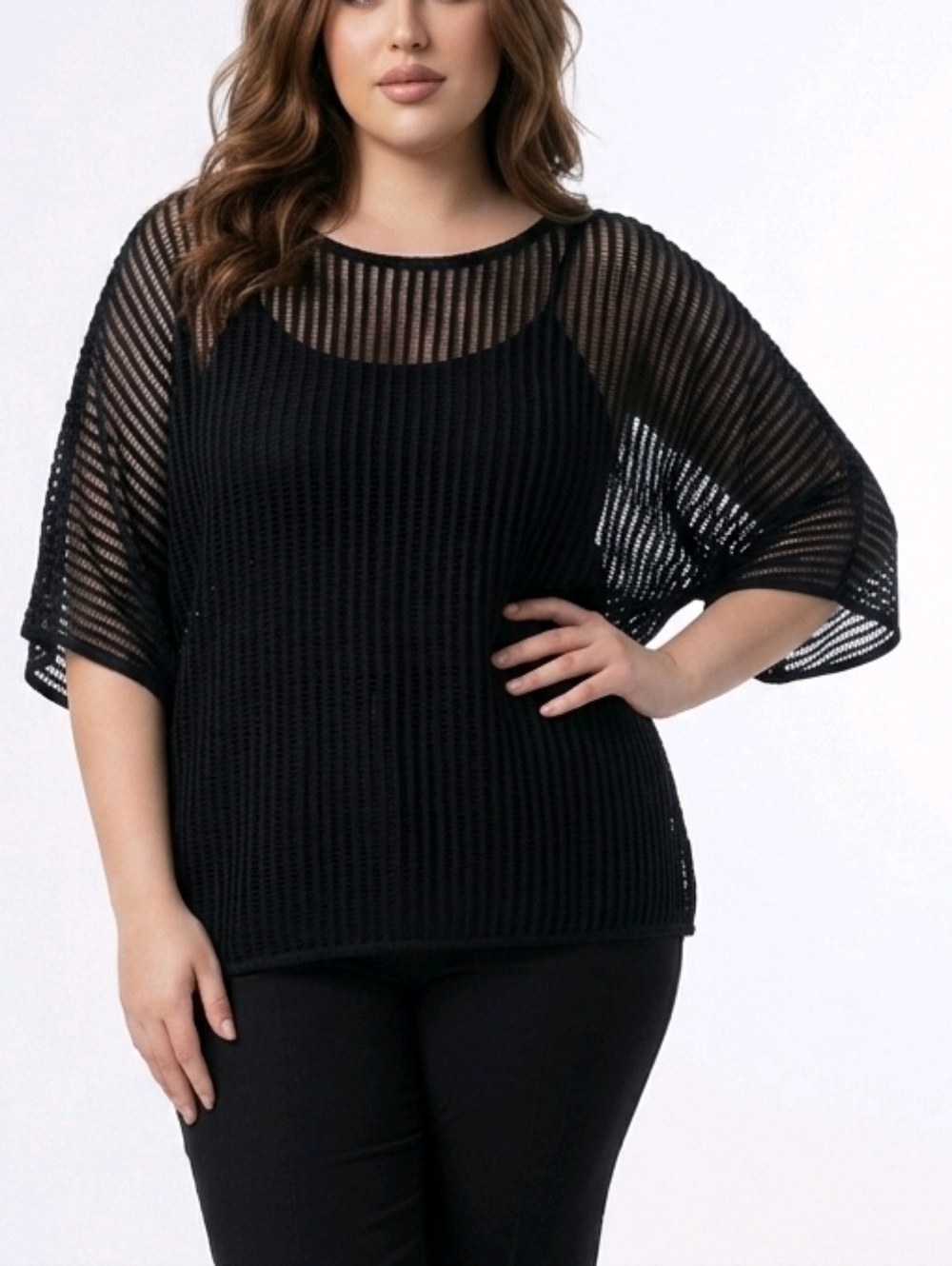 Plus Size 3x 22/24 Black Open-Weave Sheer Cover Top